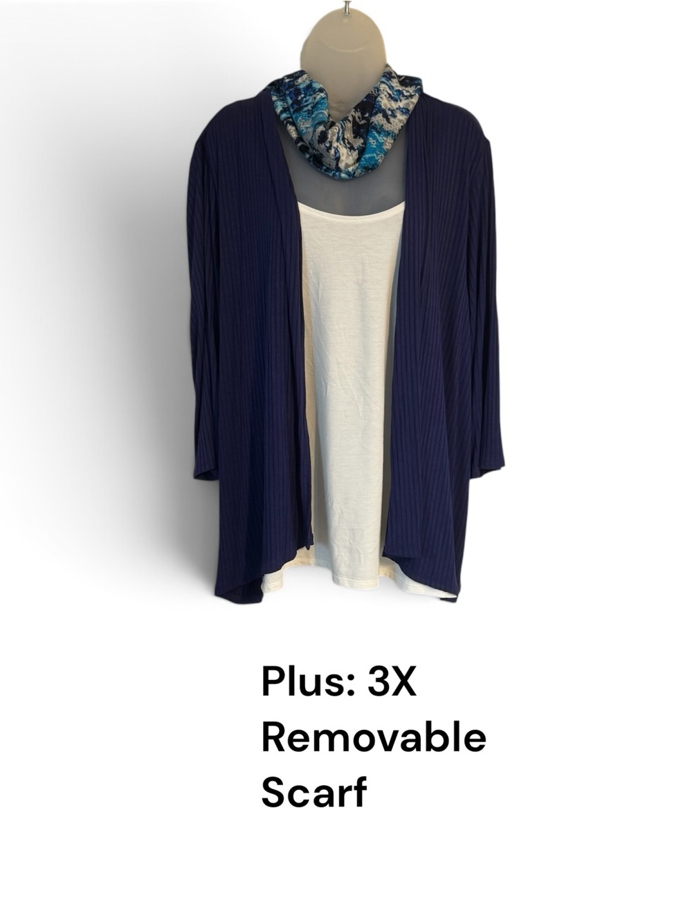 Navy Mock Twinset Open-Front Top w/Attached Shell & Removable Scarf PLUS 3X  #D